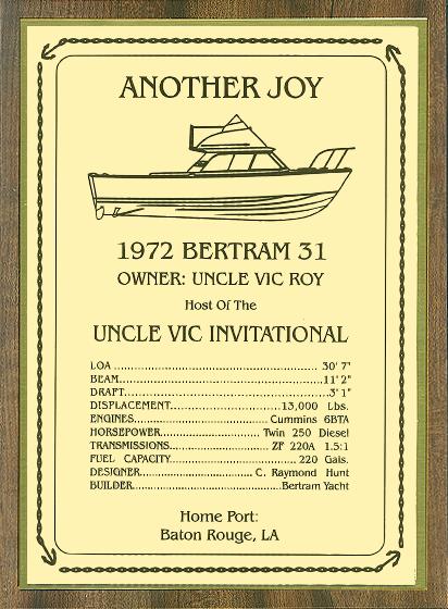 Uncle Vic's Plaque from Tommy Drake and Bertram31.com